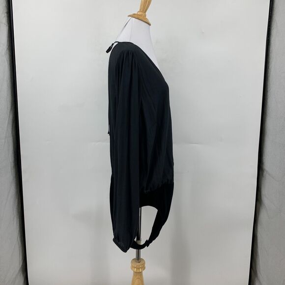 Torrid Surplice Bodysuit Womens 1 Stretch Long Sleeve Chiffon Back Tie Black - Picture 5 of 16